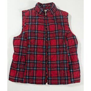 Red Tartan Plaid Quilted Puffer Vest | Classic Preppy Holiday Layer Large